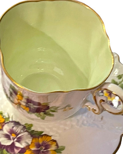 Aynsley English Tea cup  Saucer Pansy Pansies Teacup Collectible Vintage pastel