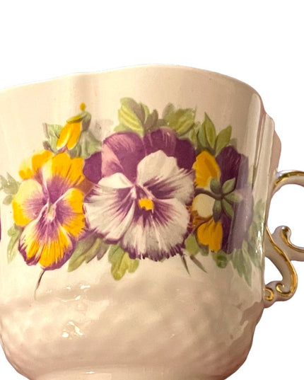 Aynsley English Tea cup  Saucer Pansy Pansies Teacup Collectible Vintage pastel