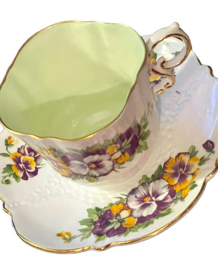 Aynsley English Tea cup  Saucer Pansy Pansies Teacup Collectible Vintage pastel