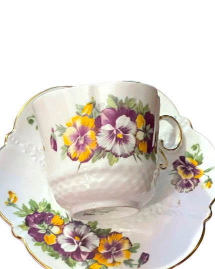 Aynsley English Tea cup  Saucer Pansy Pansies Teacup Collectible Vintage pastel