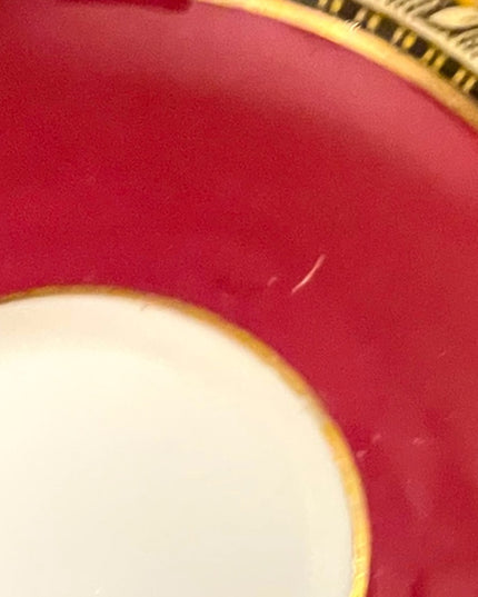 Vintage Aynsley Burgundy wheat & plaid print gold finish tea cup saucer china