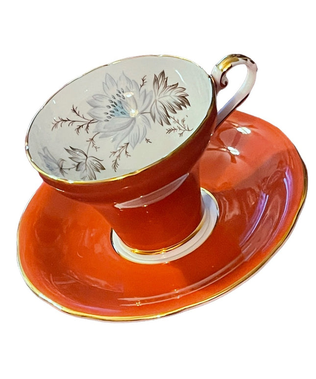 Vintage Aynsley Corset waist orange with flowers floral China Tea cup saucer