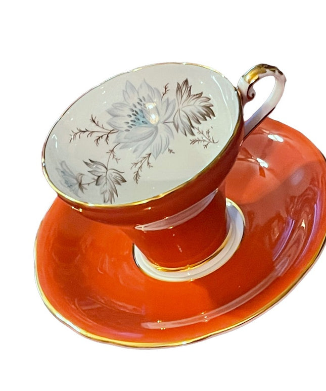 Vintage Aynsley Corset waist orange with flowers floral China Tea cup saucer