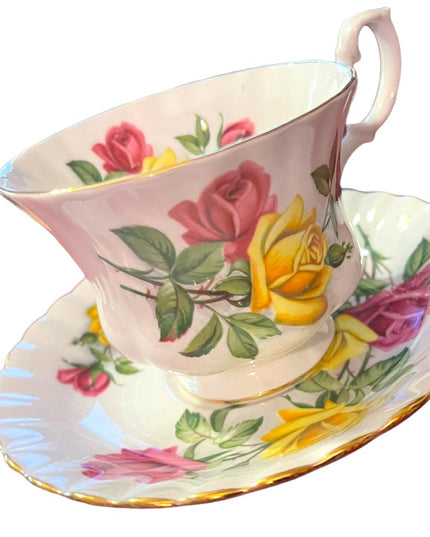 Royal Albert England Pink and Yellow Roses Montrose Shape Tea Tea Cup and Saucer