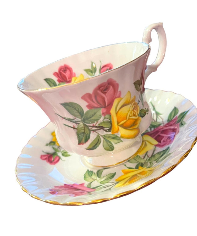 Royal Albert England Pink and Yellow Roses Montrose Shape Tea Tea Cup and Saucer
