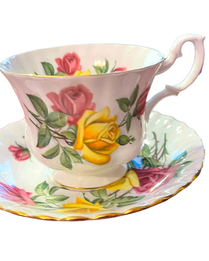 Royal Albert England Pink and Yellow Roses Montrose Shape Tea Tea Cup and Saucer