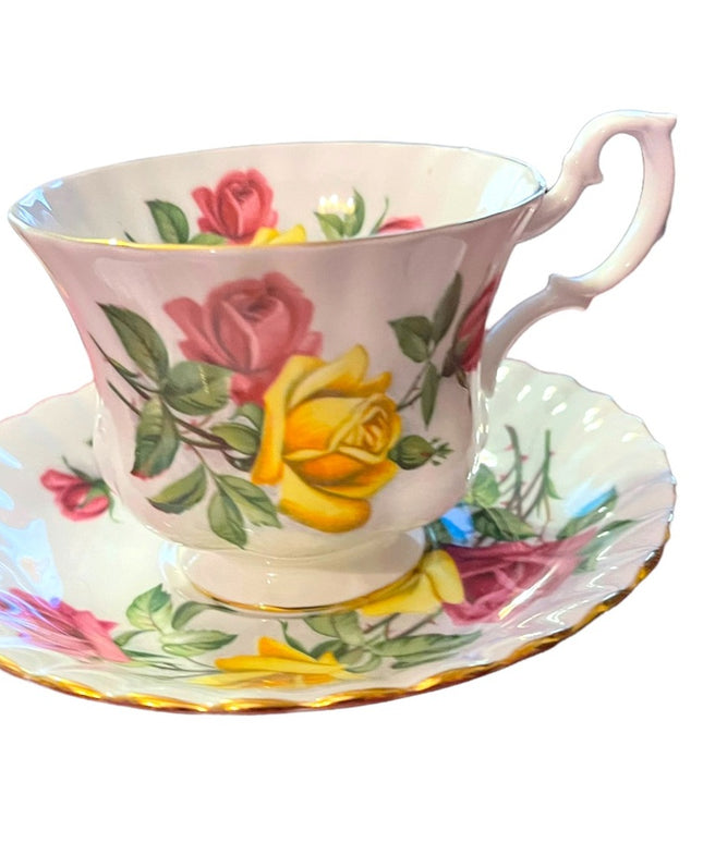 Royal Albert England Pink and Yellow Roses Montrose Shape Tea Tea Cup and Saucer