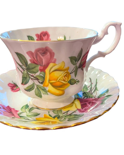 Royal Albert England Pink and Yellow Roses Montrose Shape Tea Tea Cup and Saucer