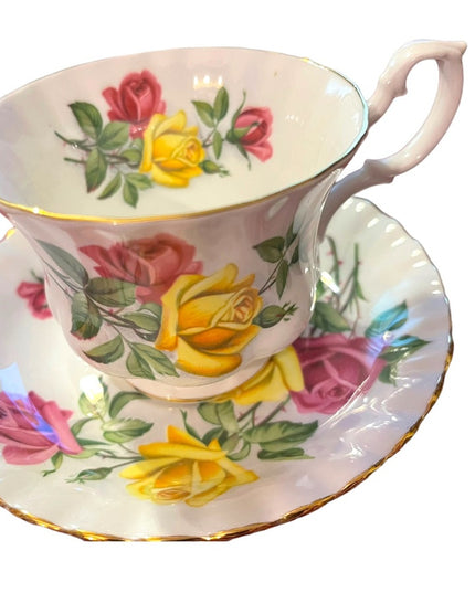 Royal Albert England Pink and Yellow Roses Montrose Shape Tea Tea Cup and Saucer