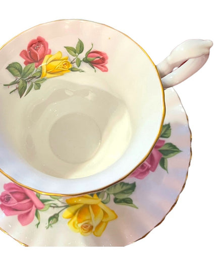 Royal Albert England Pink and Yellow Roses Montrose Shape Tea Tea Cup and Saucer