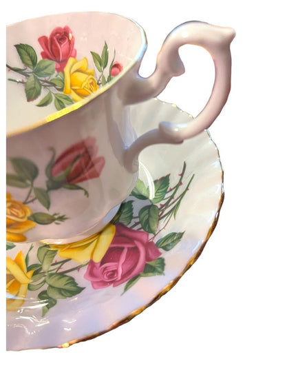 Royal Albert England Pink and Yellow Roses Montrose Shape Tea Tea Cup and Saucer