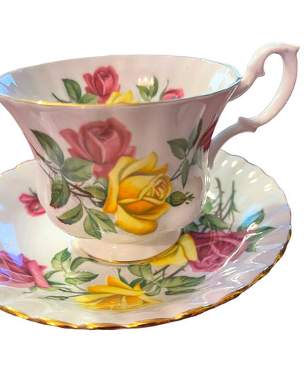 Royal Albert England Pink and Yellow Roses Montrose Shape Tea Tea Cup and Saucer