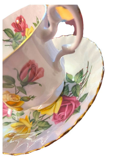Royal Albert England Pink and Yellow Roses Montrose Shape Tea Tea Cup and Saucer