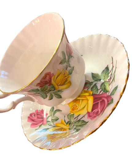 Royal Albert England Pink and Yellow Roses Montrose Shape Tea Tea Cup and Saucer