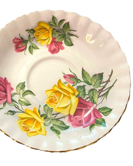Royal Albert England Pink and Yellow Roses Montrose Shape Tea Tea Cup and Saucer