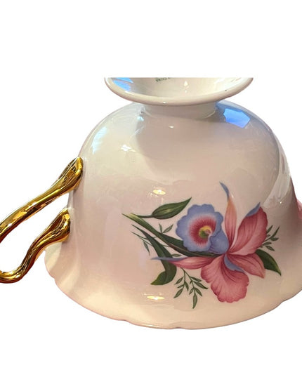 Vintage SHELLEY Tea cup and saucer Pink Orchids Bone China England flowers