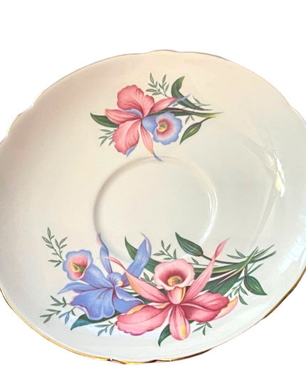 Vintage SHELLEY Tea cup and saucer Pink Orchids Bone China England flowers