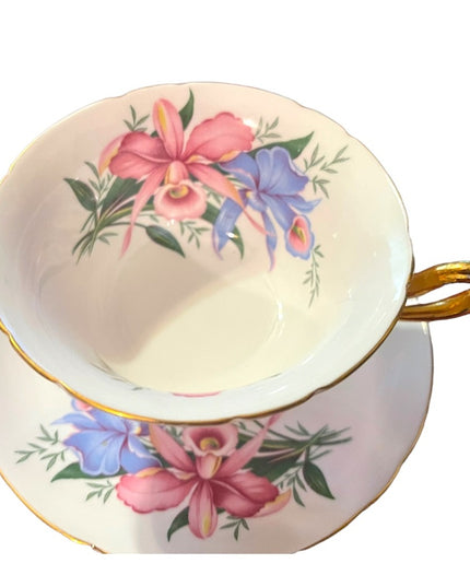 Vintage SHELLEY Tea cup and saucer Pink Orchids Bone China England flowers