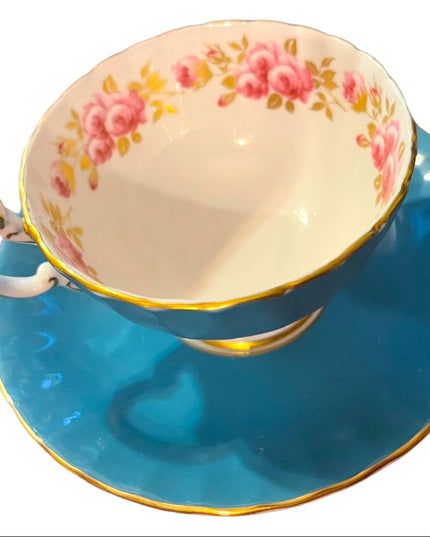 Vintage Blue Aynsley flowers floral bone china England Tea cup & Saucer