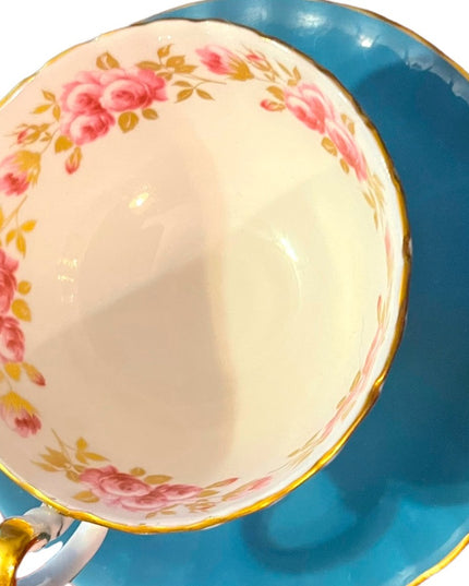 Vintage Blue Aynsley flowers floral bone china England Tea cup & Saucer