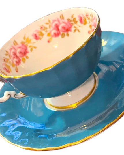 Vintage Blue Aynsley flowers floral bone china England Tea cup & Saucer