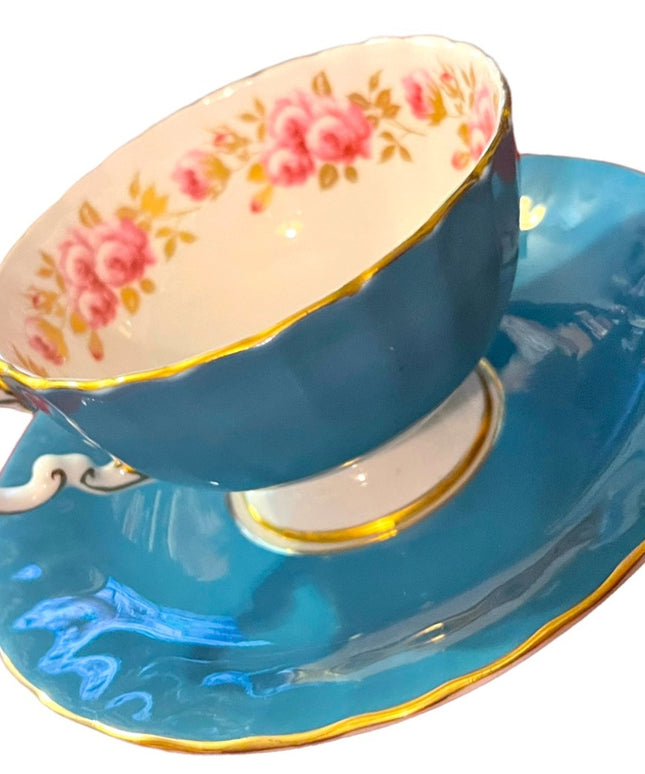 Vintage Blue Aynsley flowers floral bone china England Tea cup & Saucer