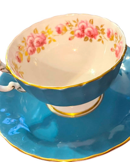 Vintage Blue Aynsley flowers floral bone china England Tea cup & Saucer