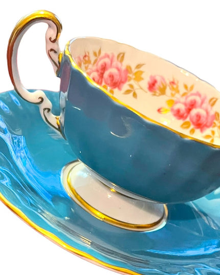 Vintage Blue Aynsley flowers floral bone china England Tea cup & Saucer