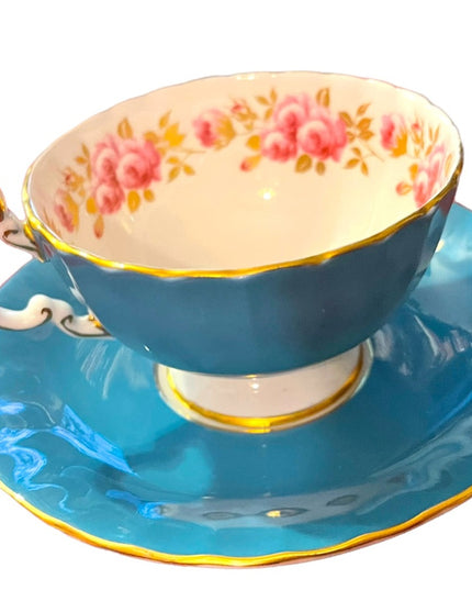 Vintage Blue Aynsley flowers floral bone china England Tea cup & Saucer
