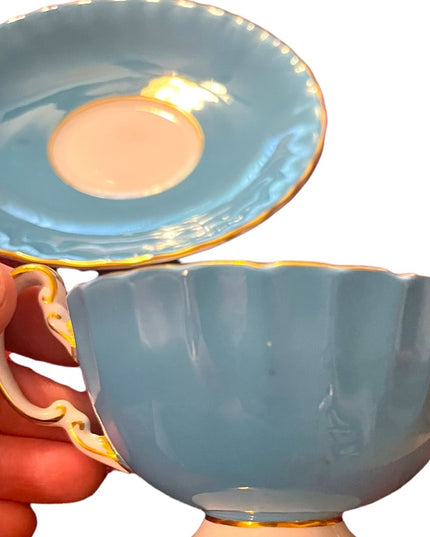 Vintage Blue Aynsley flowers floral bone china England Tea cup & Saucer