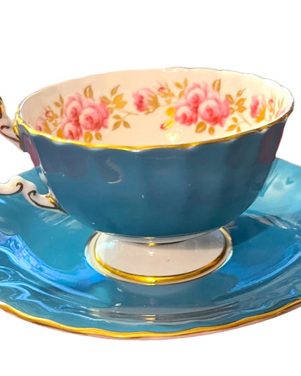 Vintage Blue Aynsley flowers floral bone china England Tea cup & Saucer