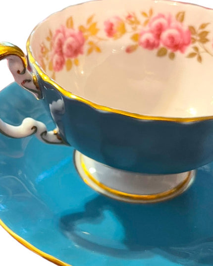 Vintage Blue Aynsley flowers floral bone china England Tea cup & Saucer