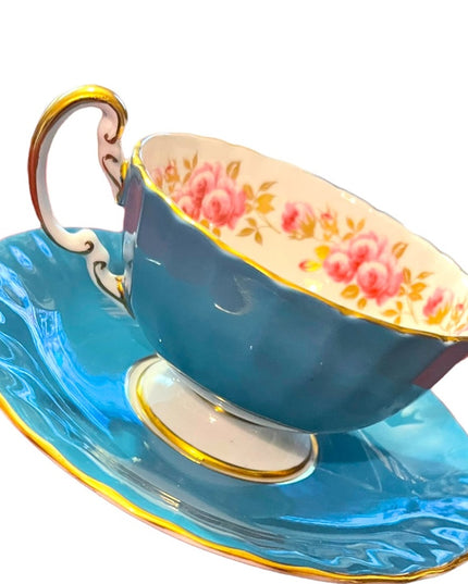 Vintage Blue Aynsley flowers floral bone china England Tea cup & Saucer