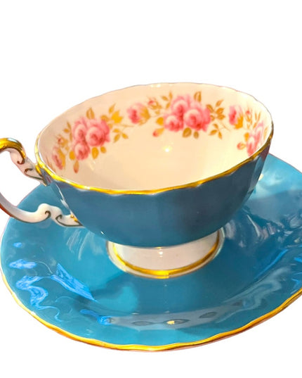 Vintage Blue Aynsley flowers floral bone china England Tea cup & Saucer