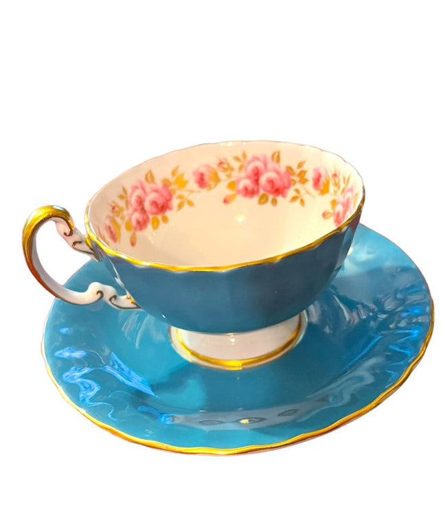 Vintage Blue Aynsley flowers floral bone china England Tea cup & Saucer