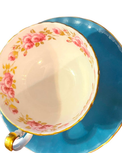 Vintage Blue Aynsley flowers floral bone china England Tea cup & Saucer