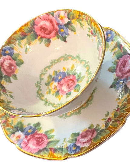 Tea Cup and Saucer, Vintage Paragon, TAPESTRY ROSE, Pink Cabbage Roses, English