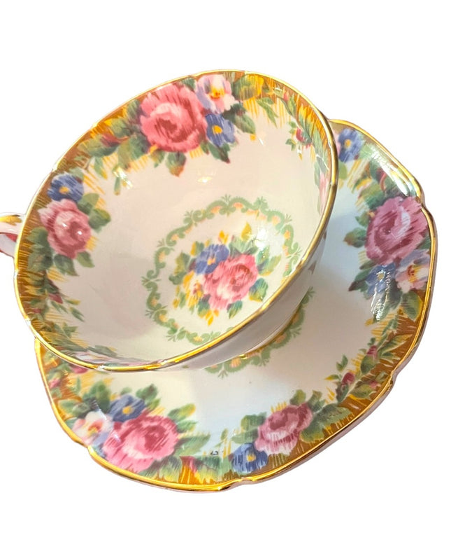 Tea Cup and Saucer, Vintage Paragon, TAPESTRY ROSE, Pink Cabbage Roses, English