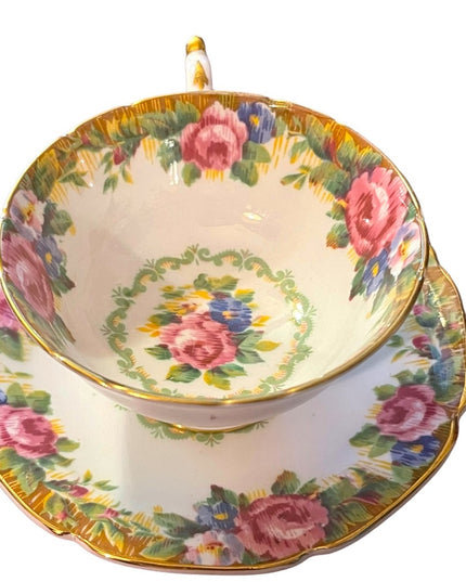 Tea Cup and Saucer, Vintage Paragon, TAPESTRY ROSE, Pink Cabbage Roses, English