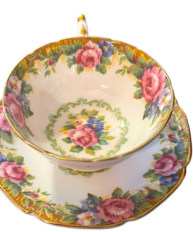 Tea Cup and Saucer, Vintage Paragon, TAPESTRY ROSE, Pink Cabbage Roses, English