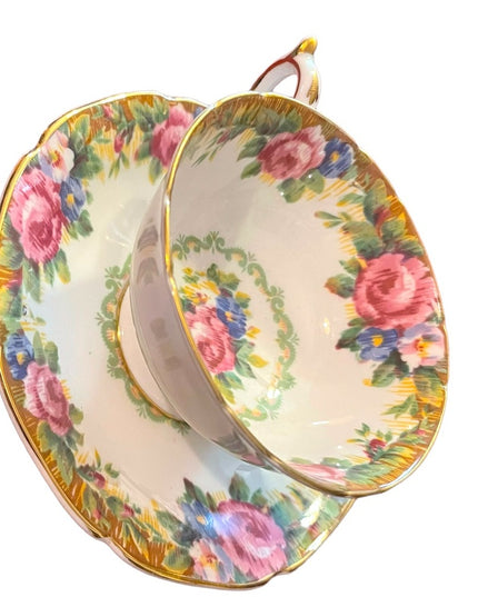 Tea Cup and Saucer, Vintage Paragon, TAPESTRY ROSE, Pink Cabbage Roses, English