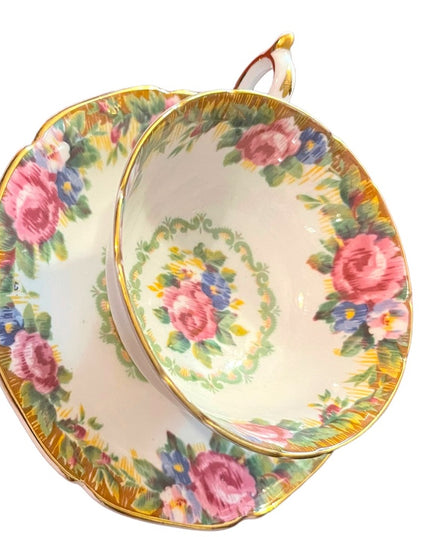 Tea Cup and Saucer, Vintage Paragon, TAPESTRY ROSE, Pink Cabbage Roses, English