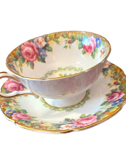 Tea Cup and Saucer, Vintage Paragon, TAPESTRY ROSE, Pink Cabbage Roses, English