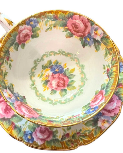 Tea Cup and Saucer, Vintage Paragon, TAPESTRY ROSE, Pink Cabbage Roses, English