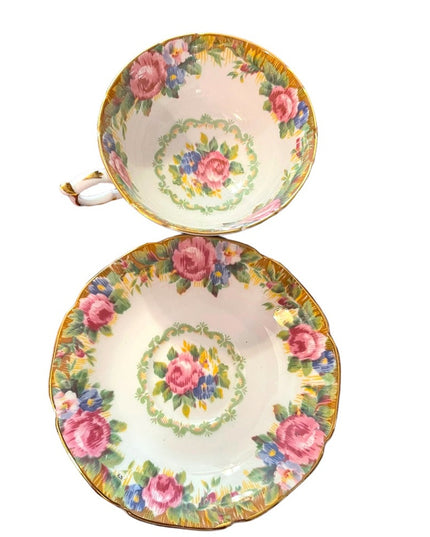 Tea Cup and Saucer, Vintage Paragon, TAPESTRY ROSE, Pink Cabbage Roses, English