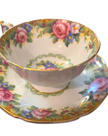 Tea Cup and Saucer, Vintage Paragon, TAPESTRY ROSE, Pink Cabbage Roses, English