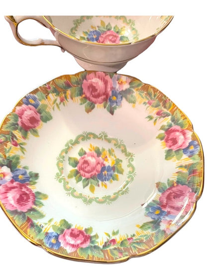 Tea Cup and Saucer, Vintage Paragon, TAPESTRY ROSE, Pink Cabbage Roses, English