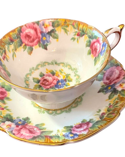 Tea Cup and Saucer, Vintage Paragon, TAPESTRY ROSE, Pink Cabbage Roses, English