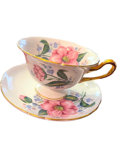 Vintage SHELLEY Tea cup and saucer Pink floral Bone China England flowe…