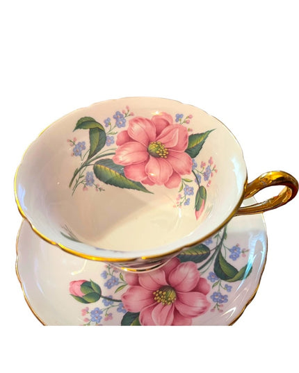 Vintage SHELLEY Tea cup and saucer Pink floral Bone China England flowe…